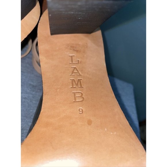 L.A.M.B Gwen Stefani Oracle T-Strap Strappy Leather Stacked Sandal Heels Size 9 - Picture 11 of 12